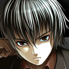 An anime-style portrait of a slightly frowning young man with dark hair and dark-brown eyes. His head is slanting to his right, resting on his fist. He’s wearing a brown shirt and what appears to be a jacket.